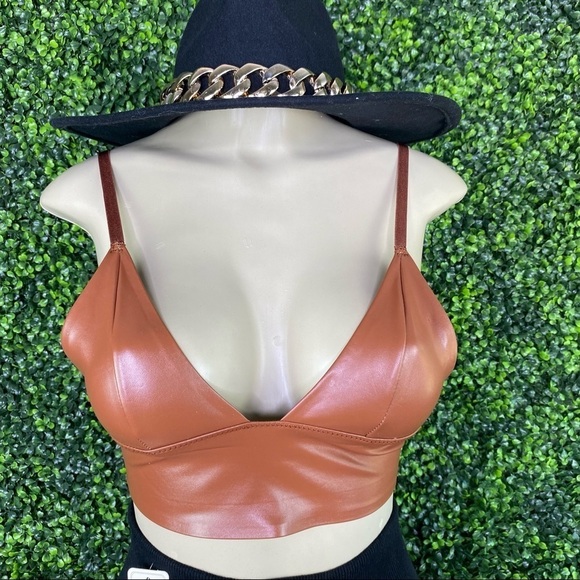 Faux leather bralette camel brown - Picture 3 of 6